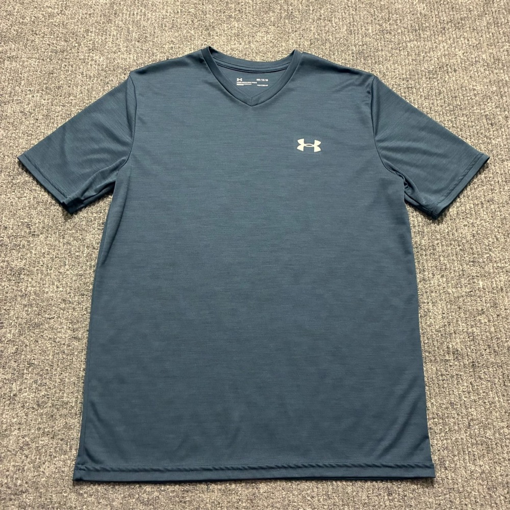 Under Armour HeatGear Mens T-Shirt Size M Blue V-Neck Activewear Short Sleeve